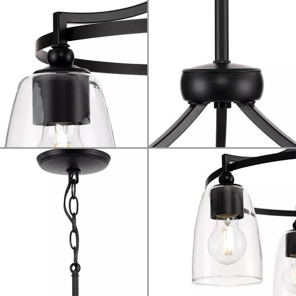 3 Light Matte Black Clear Glass Shade Chandelier Light Fixture 2