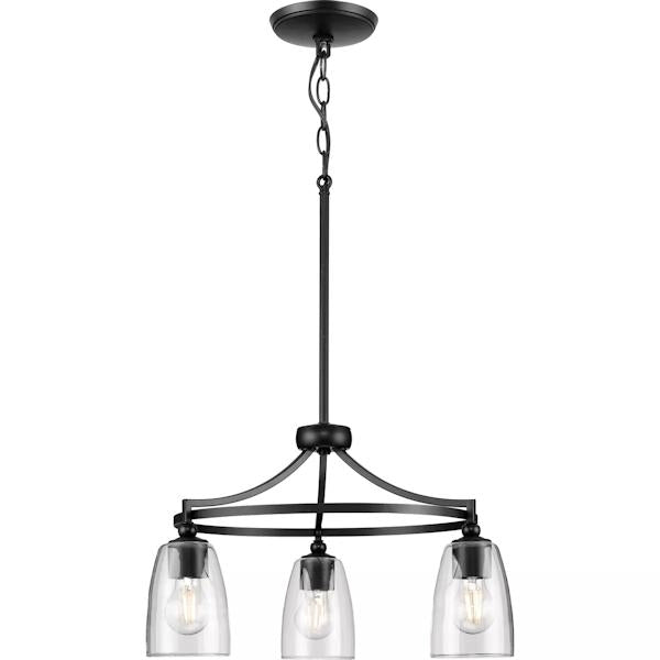 3 Light Matte Black Clear Glass Shade Chandelier Light Fixture 3