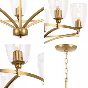 5 Light Brushed Bronze Clear Glass Shade Chandelier Light Fixture 2