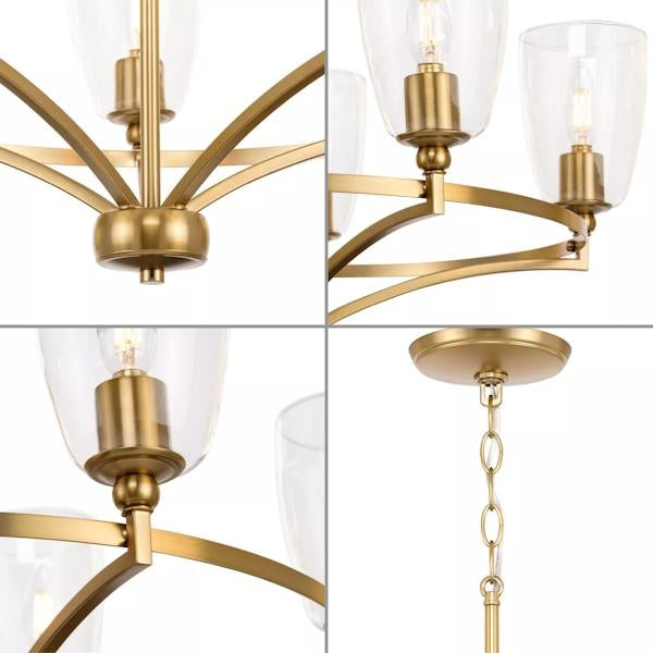5 Light Brushed Bronze Clear Glass Shade Chandelier Light Fixture 2