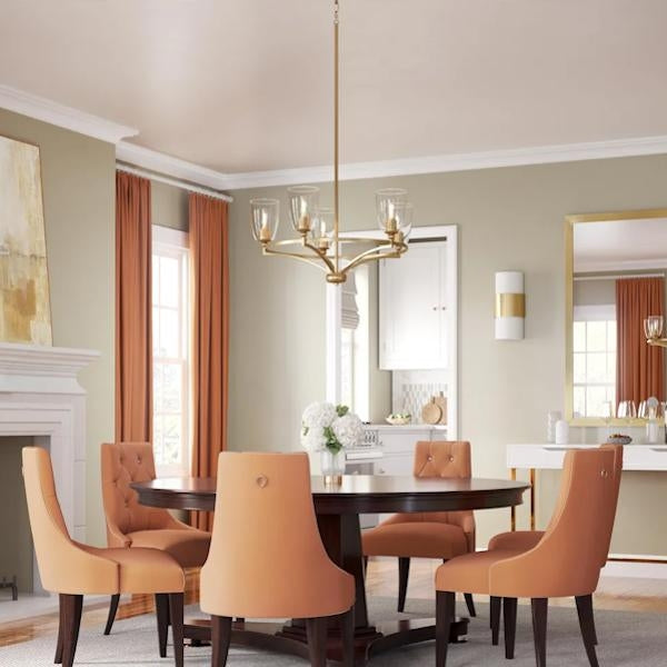 5 Light Brushed Bronze Clear Glass Shade Chandelier Light Fixture 3