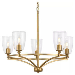 5 Light Brushed Bronze Clear Glass Shade Chandelier Light Fixture 1
