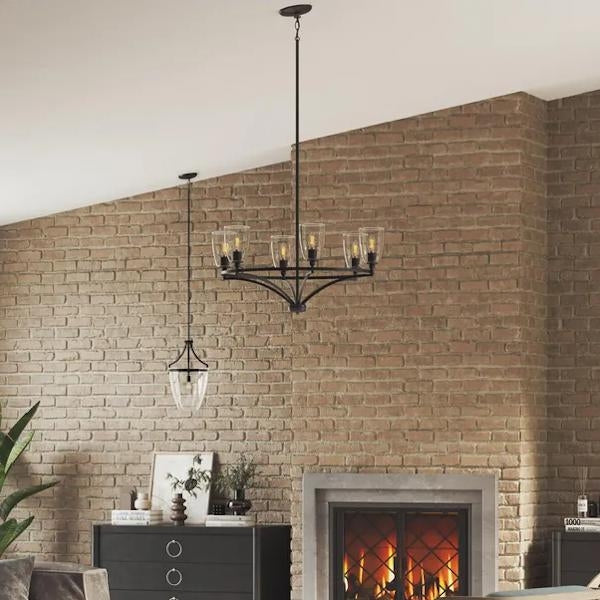 6 Light Matte Black Clear Glass Shade Chandelier Light Fixture 2