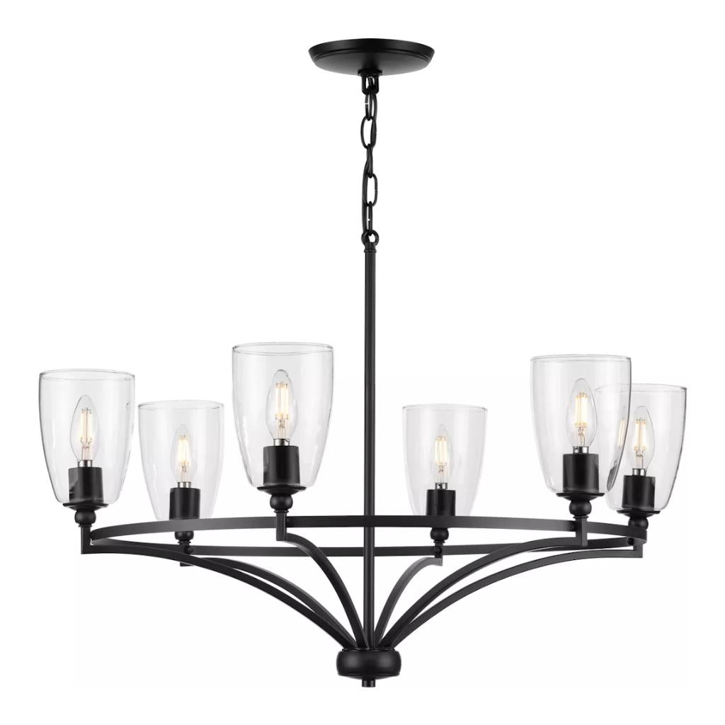 6 Light Matte Black Clear Glass Shade Chandelier Light Fixture 1