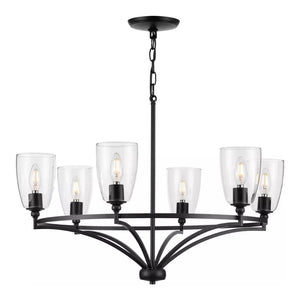 6 Light Matte Black Clear Glass Shade Chandelier Light Fixture 1