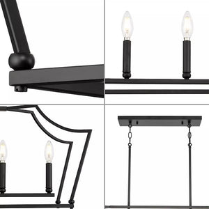 6 Light Matte Black Clear Etched Shade Linear Chandelier Light Fixture 2