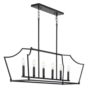6 Light Matte Black Clear Etched Shade Linear Chandelier Light Fixture 1