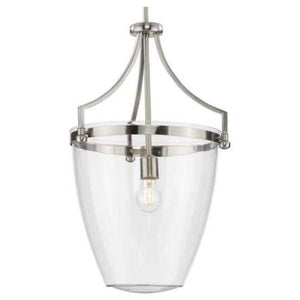 1 Light Polished Nickel Clear Glass Shade Dimmable Pendant Light Fixture 1