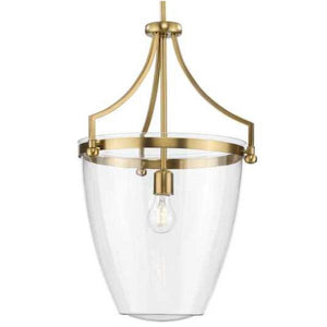 1 Light Brushed Bronze Clear Glass Shade Dimmable Pendant Light Fixture 1