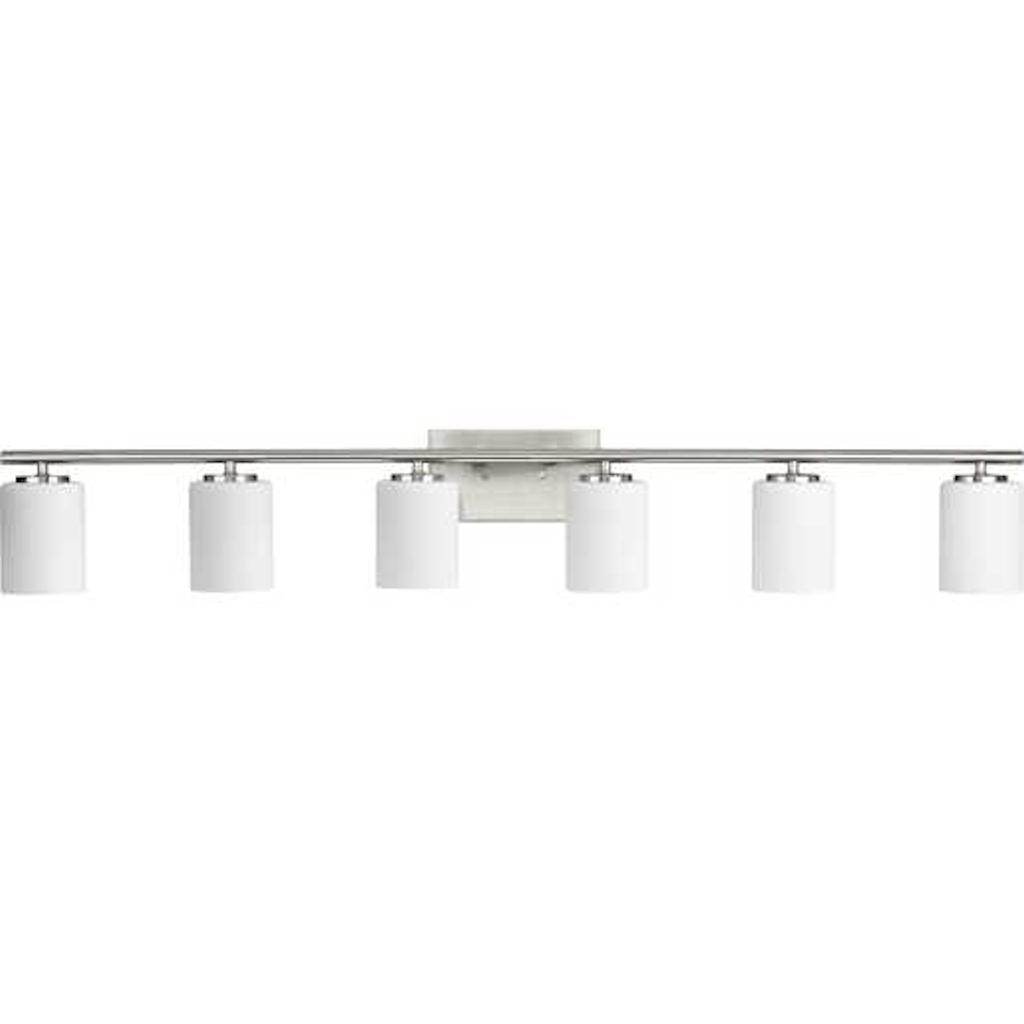 6 Light 120 volt Brushed Nickel Vanity Etched White Glass Light Fixture 1