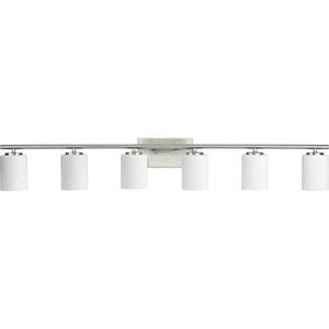 6 Light 120 volt Brushed Nickel Vanity Etched White Glass Light Fixture 1