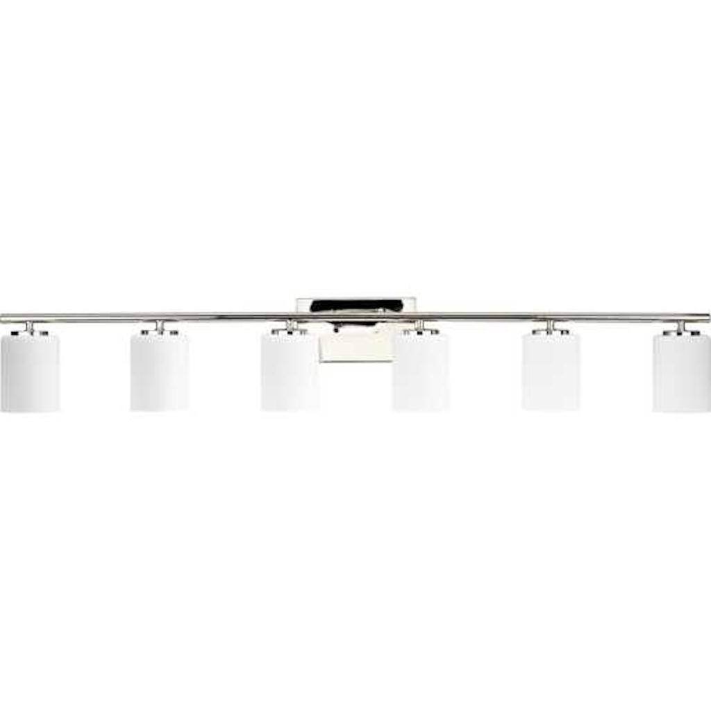 6 Light 120 volt Polished Nickel Vanity Etched White Glass Light Fixture 1