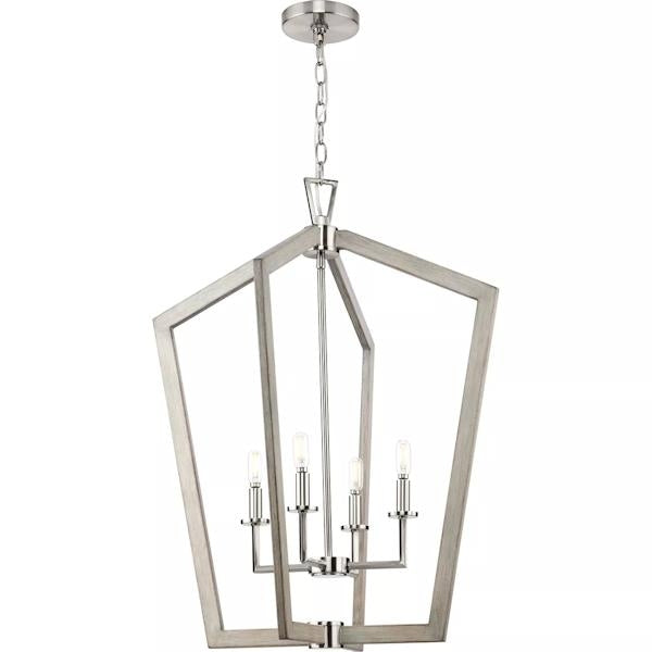 4 Light Brushed Nickel Grey Washed Oak Accents Galloway Collection Pendant Light Fixture 2