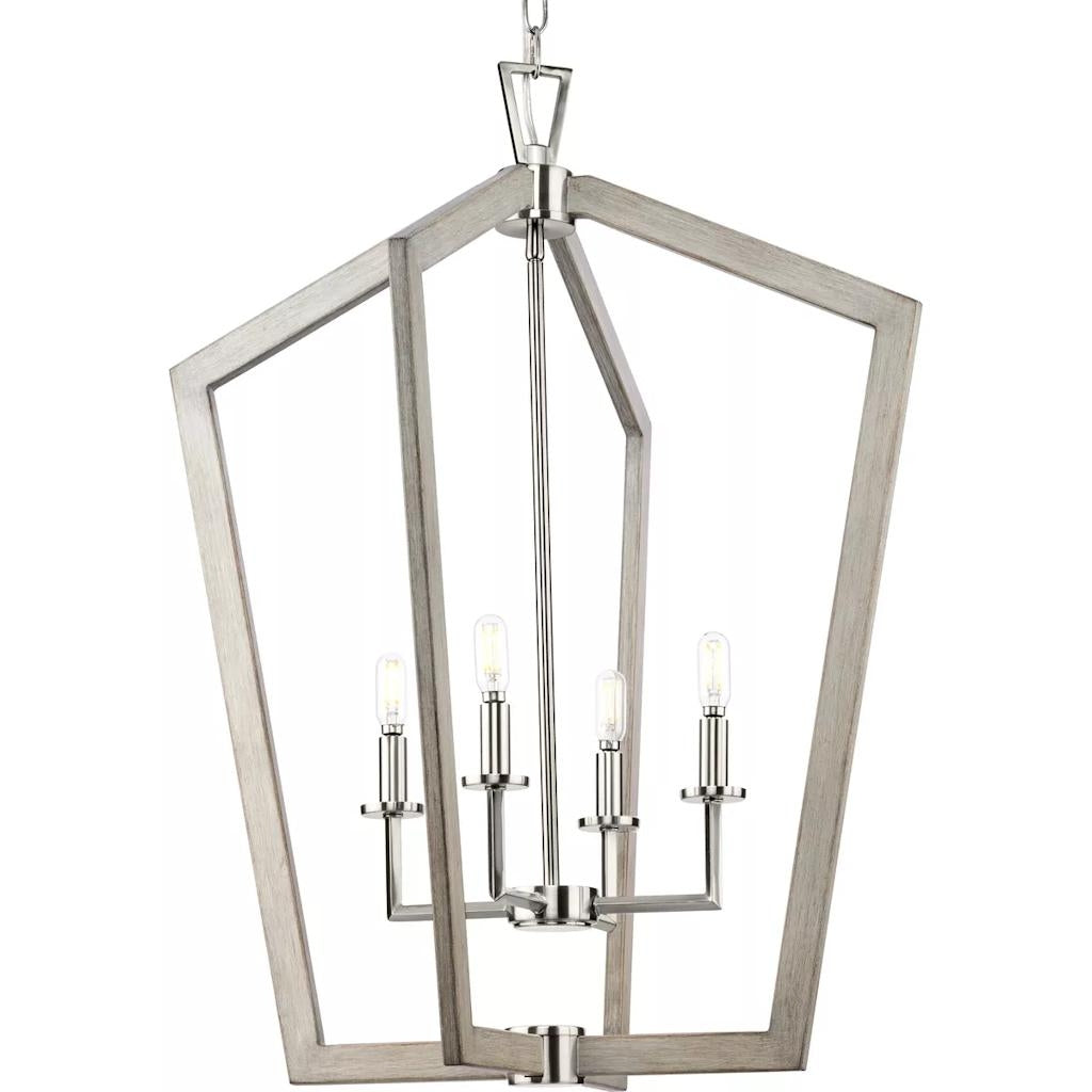 4 Light Brushed Nickel Grey Washed Oak Accents Galloway Collection Pendant Light Fixture 1