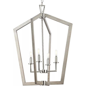 4 Light Brushed Nickel Grey Washed Oak Accents Galloway Collection Pendant Light Fixture 1