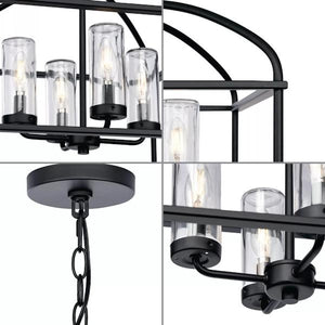 4 Light Matte Black Clear Glass Cylindrical Shade Chandelier Light Fixture 2