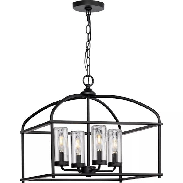 4 Light Matte Black Clear Glass Cylindrical Shade Chandelier Light Fixture 3