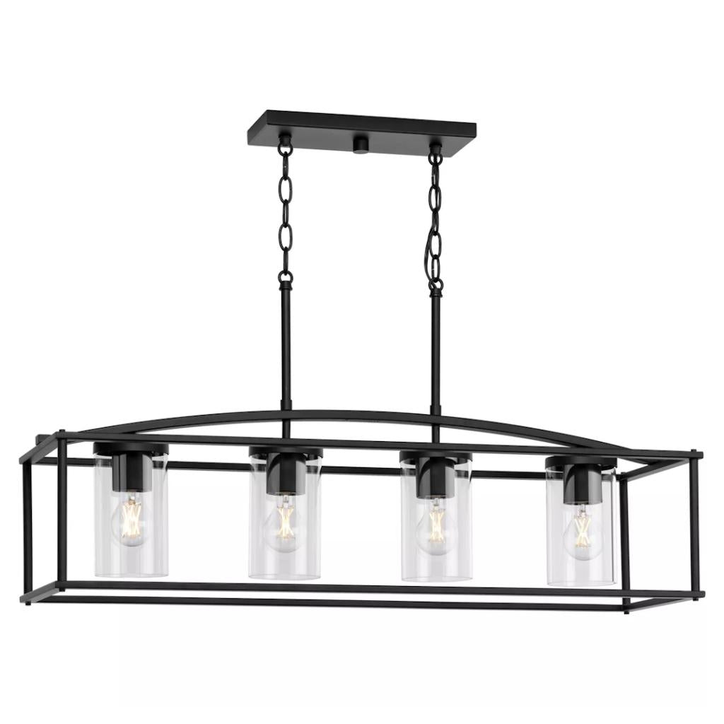 4 Light Matte Black Clear Glass Cylindrical Shade Chandelier Light Fixture 1