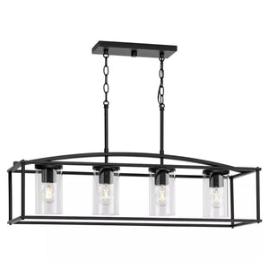 4 Light Matte Black Clear Glass Cylindrical Shade Chandelier Light Fixture 1