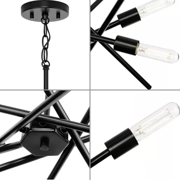 6 Light Matte Black Astra Collection Chandelier Light Fixture 2