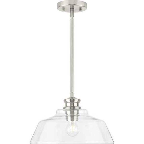 1 Light Brushed Nickel Clear Glass Shade Pendant Light Fixture 2