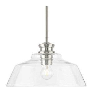 1 Light Brushed Nickel Clear Glass Shade Pendant Light Fixture 1