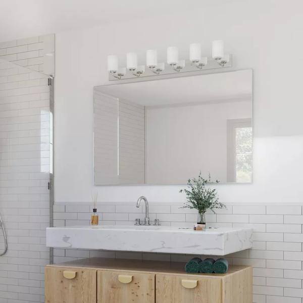 6 Light 120 volt Polished Chrome Vanity Frosted Glass Light Fixture 3