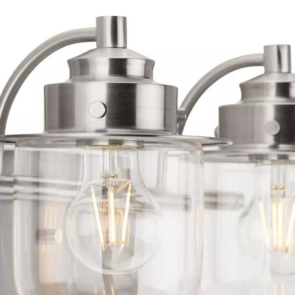 2 Light 120 volt Brushed Nickel Vanity Clear Glass Light Fixture 2