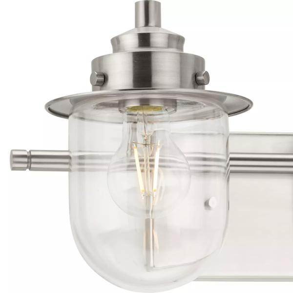 2 Light 120 volt Brushed Nickel Vanity Clear Glass Light Fixture 3