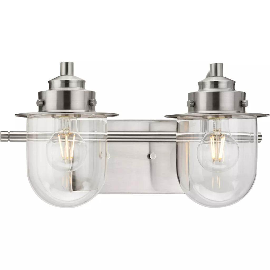 2 Light 120 volt Brushed Nickel Vanity Clear Glass Light Fixture 1