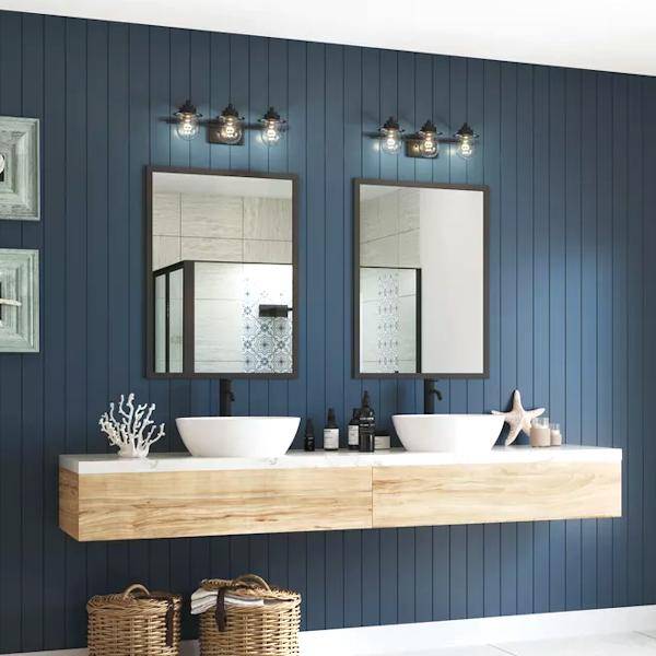 3 Light 120 volt Matte Black Vanity Clear Glass Light Fixture 4