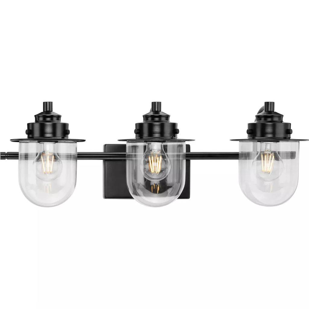 3 Light 120 volt Matte Black Vanity Clear Glass Light Fixture 1