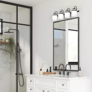 4 Light 120 volt Matte Black Vanity Opal Glass Bell Light Fixture 3
