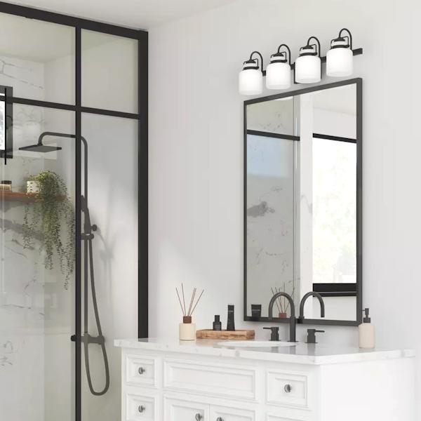 4 Light 120 volt Matte Black Vanity Opal Glass Bell Light Fixture 3