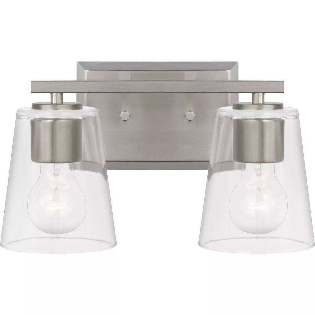 2 Light 120 volt Brushed Nickel Vanity Clear Glass Light Fixture 1
