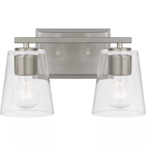 2 Light 120 volt Brushed Nickel Vanity Clear Glass Light Fixture 1