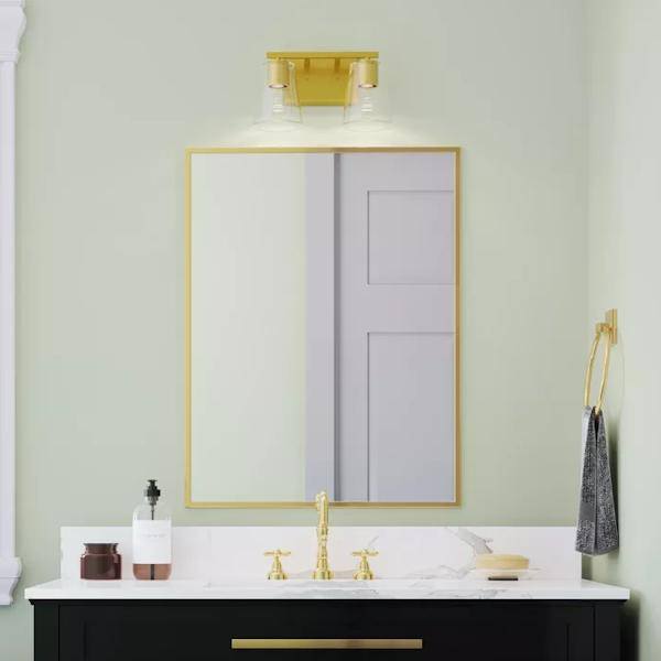2 Light 120 volt Brushed Gold Vanity Clear Glass Light Fixture 4