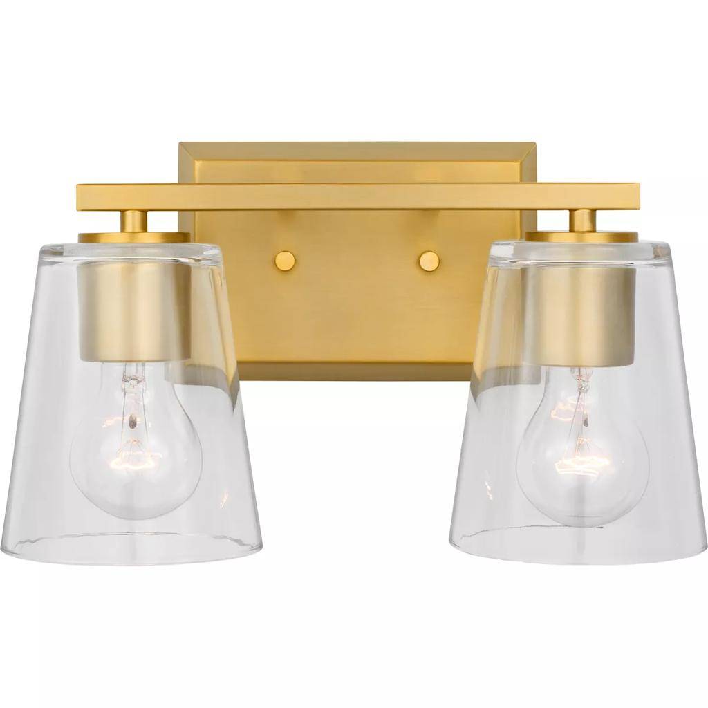 2 Light 120 volt Brushed Gold Vanity Clear Glass Light Fixture 1