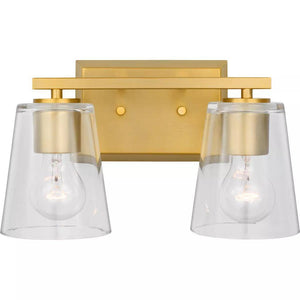 2 Light 120 volt Brushed Gold Vanity Clear Glass Light Fixture 1