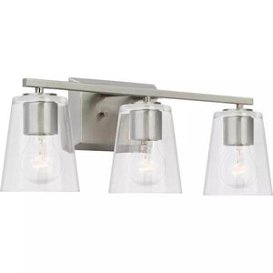 3 Light 120 volt Brushed Nickel Vanity Clear Glass Light Fixture 3