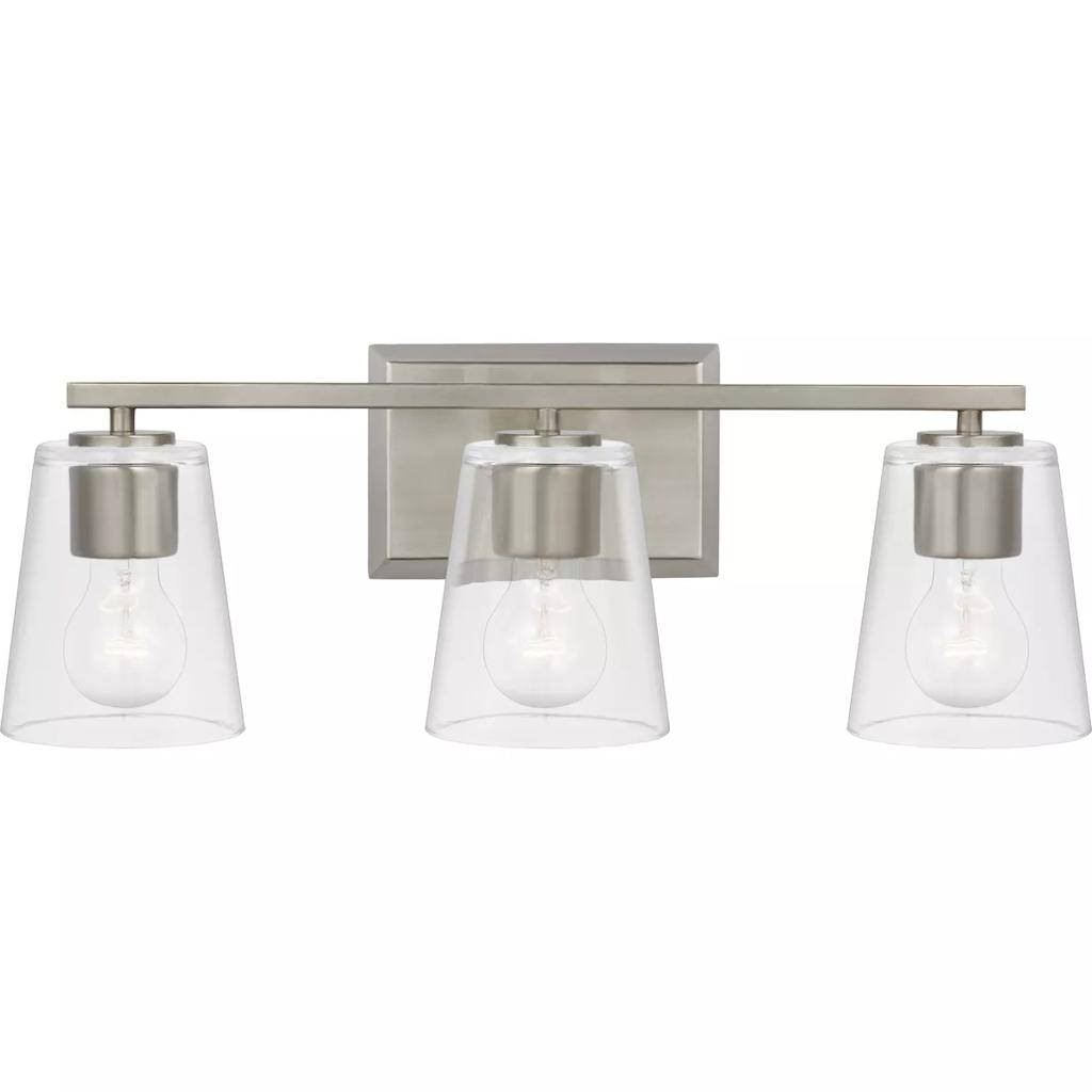 3 Light 120 volt Brushed Nickel Vanity Clear Glass Light Fixture 1