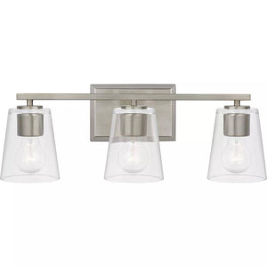 3 Light 120 volt Brushed Nickel Vanity Clear Glass Light Fixture 1