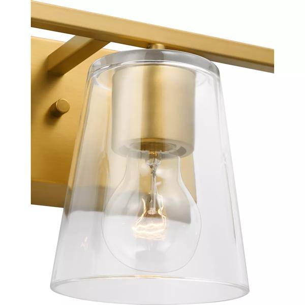 3 Light 120 volt Brushed Gold Vanity Clear Glass Light Fixture 2