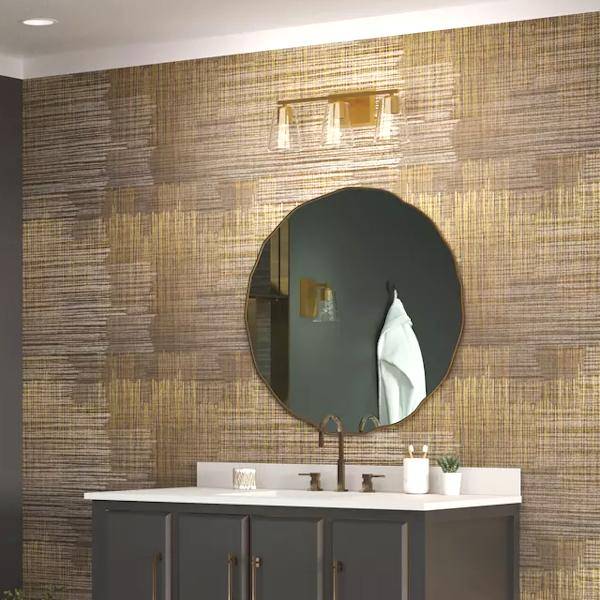 3 Light 120 volt Brushed Gold Vanity Clear Glass Light Fixture 4