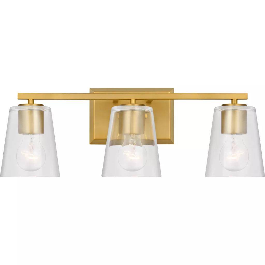 3 Light 120 volt Brushed Gold Vanity Clear Glass Light Fixture 1