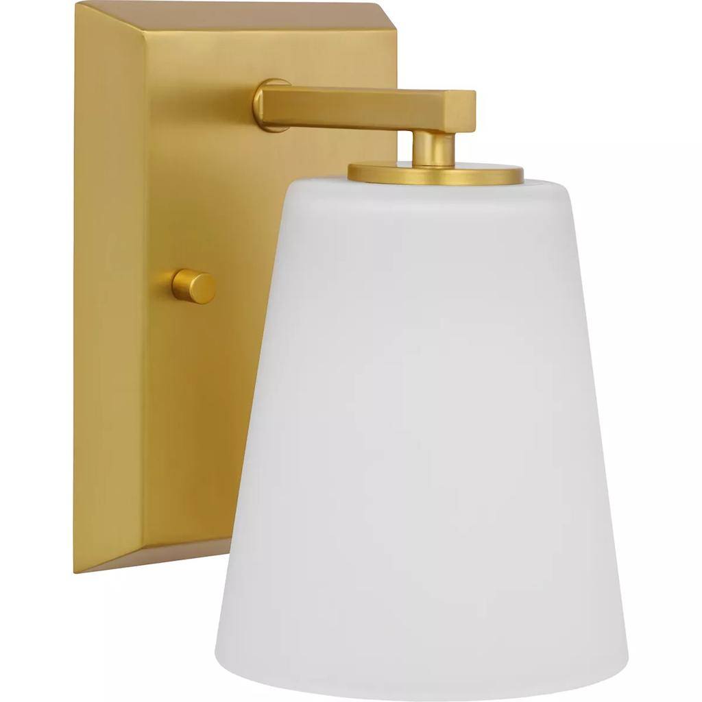 1 Light 120 volt Brushed Gold Vanity Etched Glass Light Fixture 1