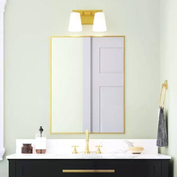 2 Light 120 volt Brushed Gold Vanity Etched Glass Light Fixture 3