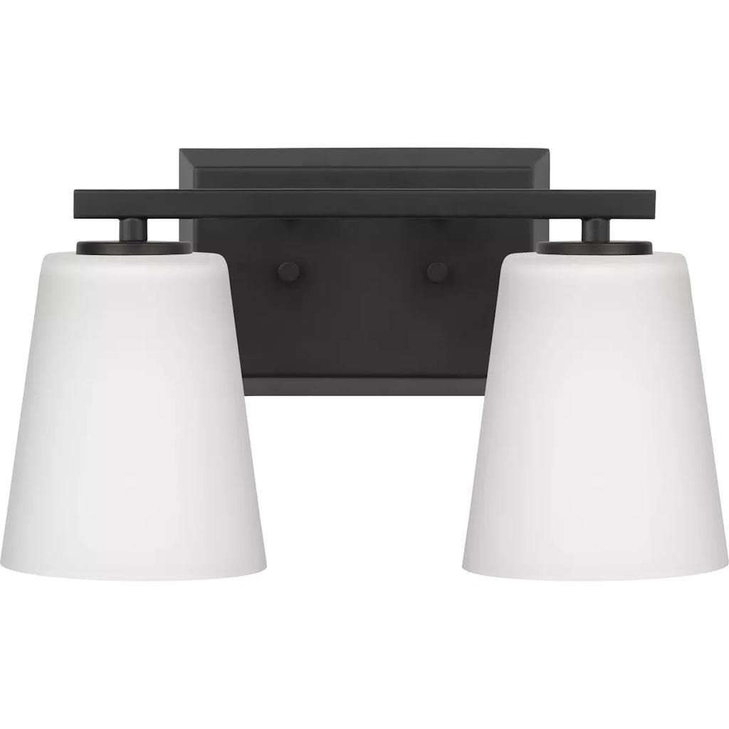 2 Light 120 volt Matte Black Vanity Etched Glass Light Fixture 1