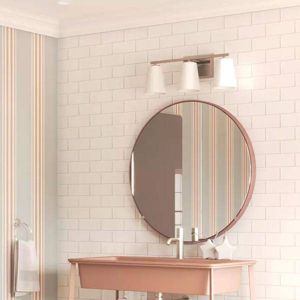 3 Light 120 volt Brushed Nickel Vanity Etched Glass Light Fixture 3