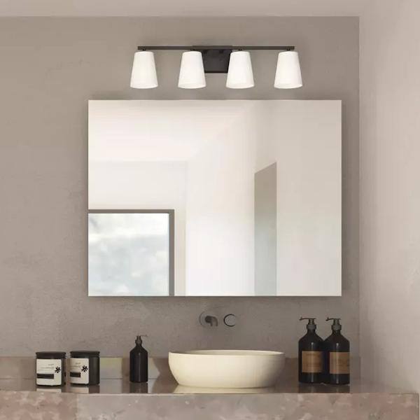 4 Light 120 volt Matte Black Vanity Etched Glass Light Fixture 3
